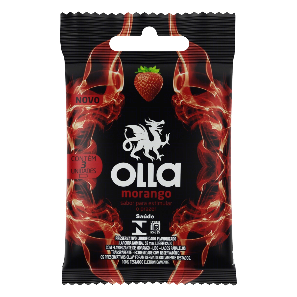 Preservativo OLLA Flavorizado Morango FP 3 Unidades