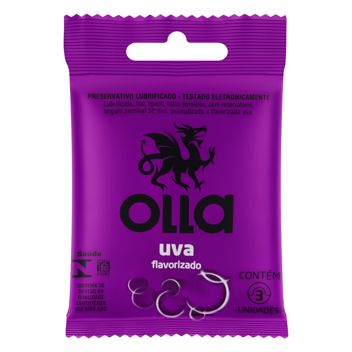 Preservativo Masculino Lubrificado Flavorizado Uva Olla Pacote 3 Unidades