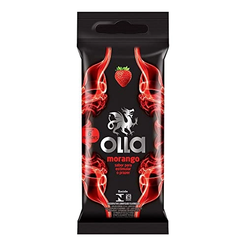 Preservativo Masculino Lubrificado Flavorizado Morango Olla Pacote 6 Unidades