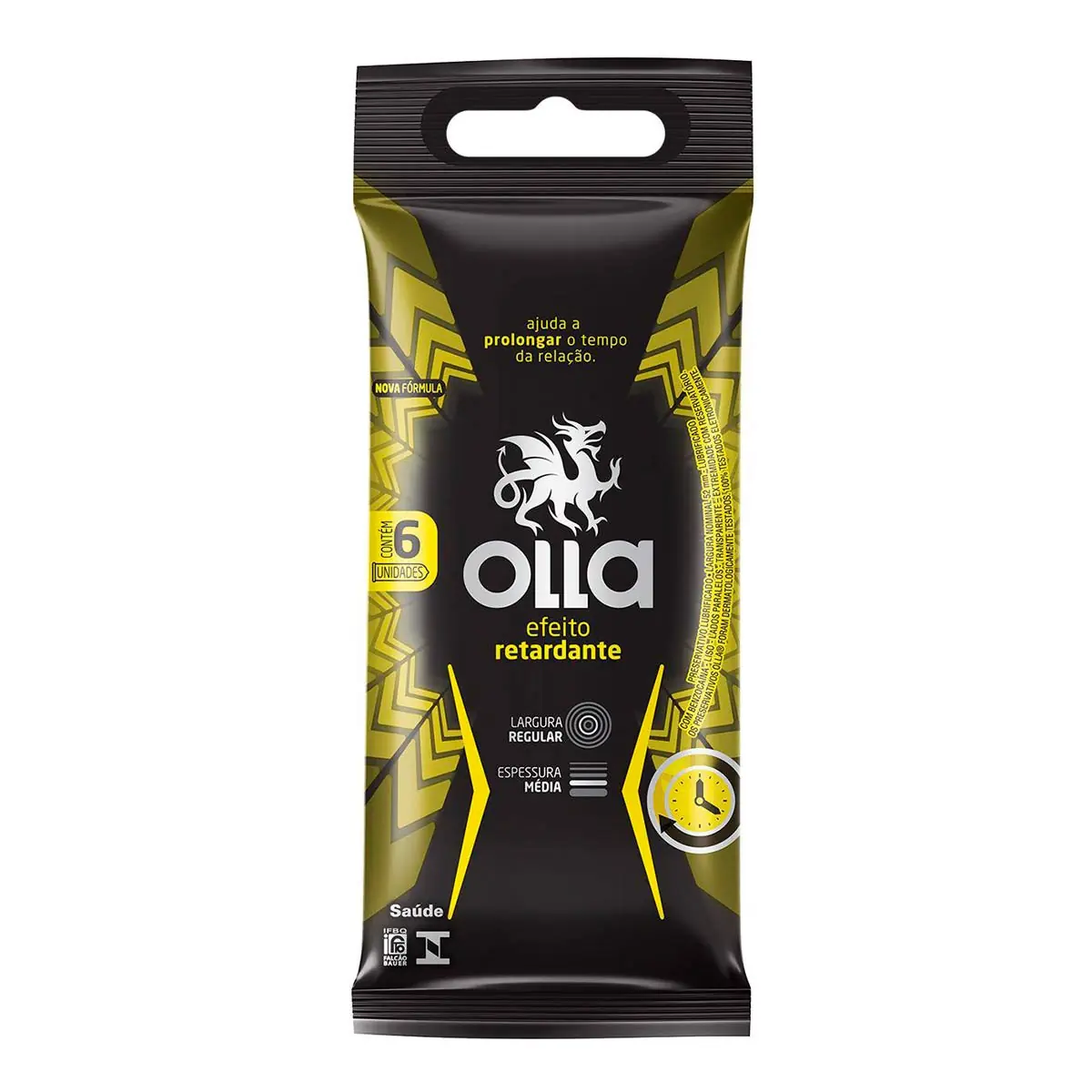 Preservativo Masculino Lubrificado Efeito Retardante Olla Pacote 6 Unidades