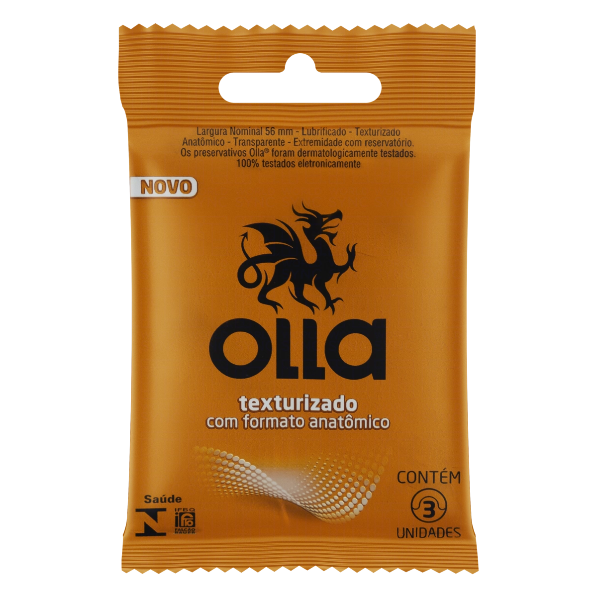 Preservativo Masculino Lubrificado Texturizado Olla Pacote 3 Unidades