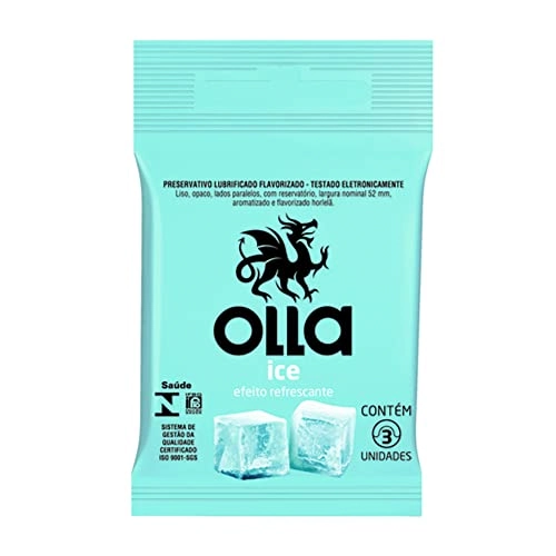Preservativo Masculino Lubrificado Ice Flavorizado Olla Pacote 3 Unidades