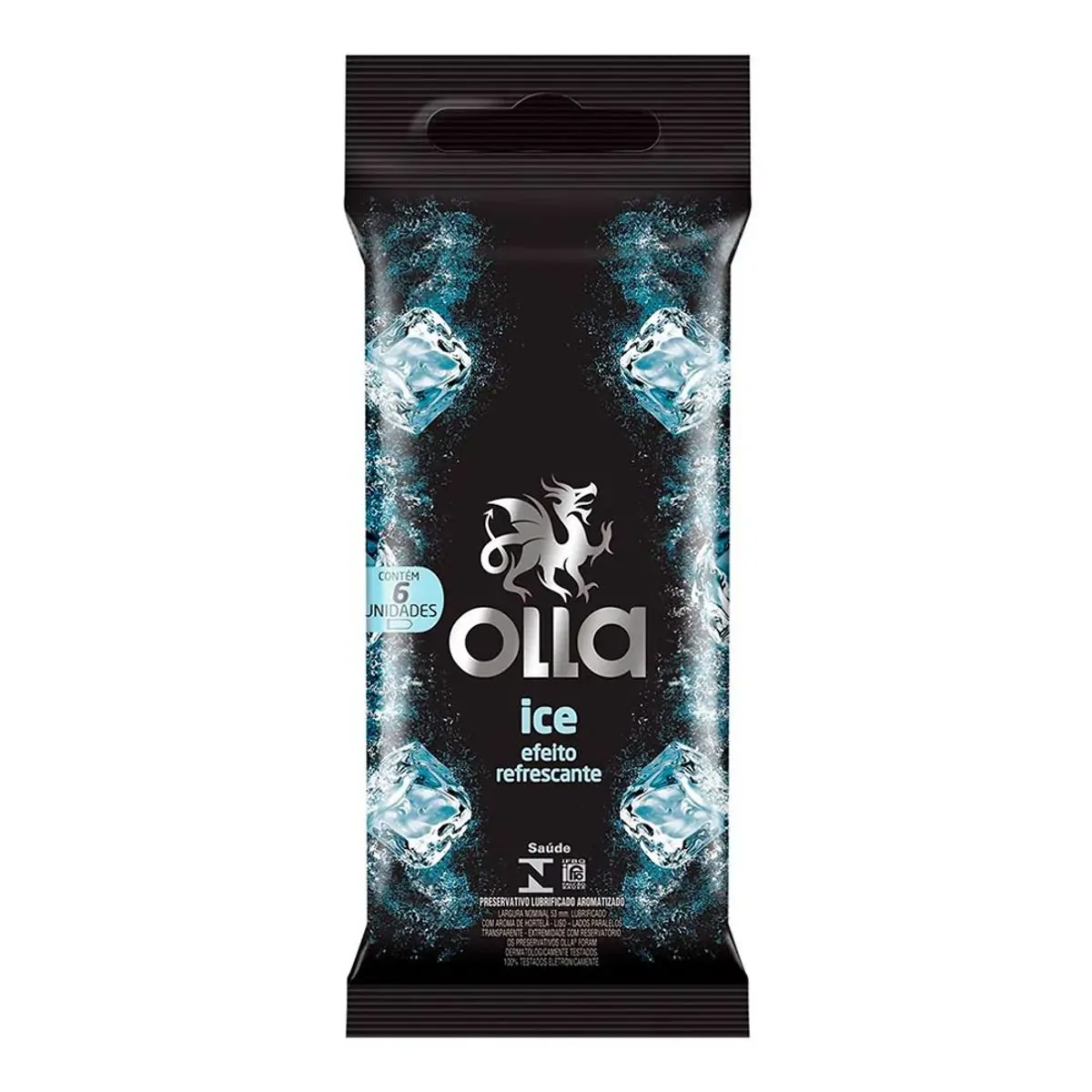 Preservativo Masculino Lubrificado Ice Flavorizado Olla Pacote 6 Unidades