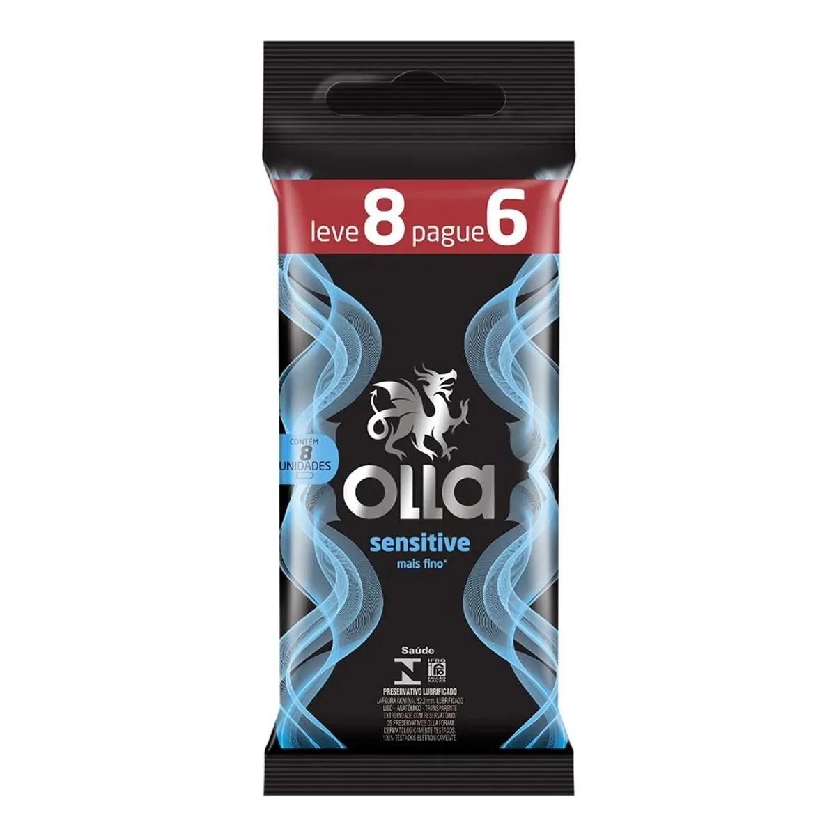 Preservativo Masculino Lubrificado Olla Sensitive Leve 8 Pague 6 Unidades
