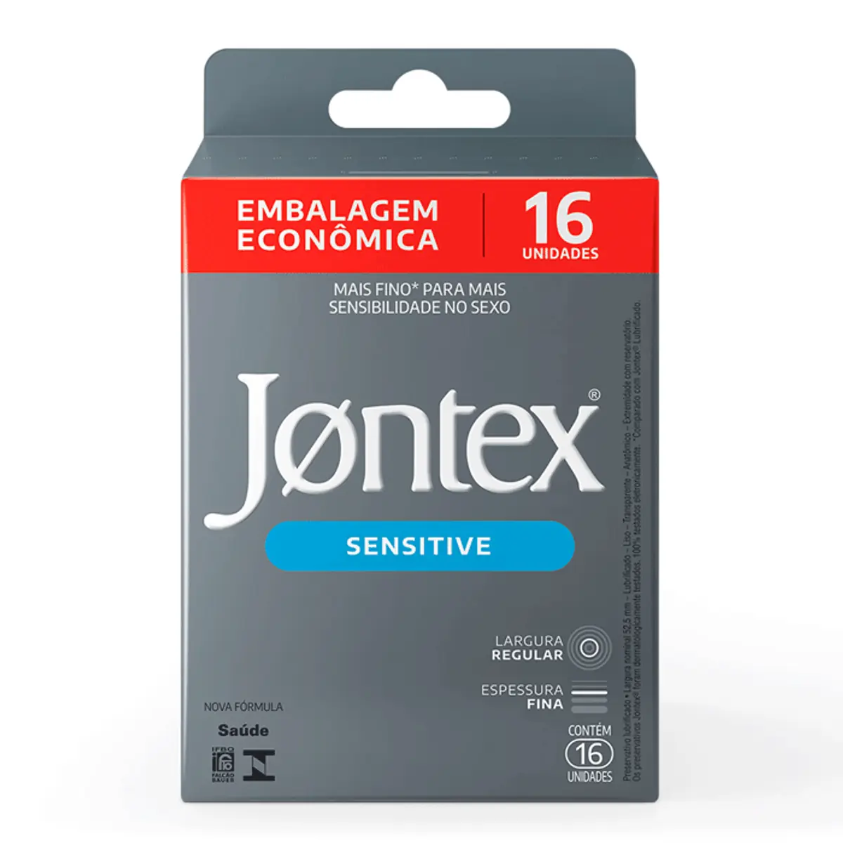 Pack Preservativo Masculino Lubrificado Sensitive Jontex Caixa 16 Unidades Embalagem Econômica