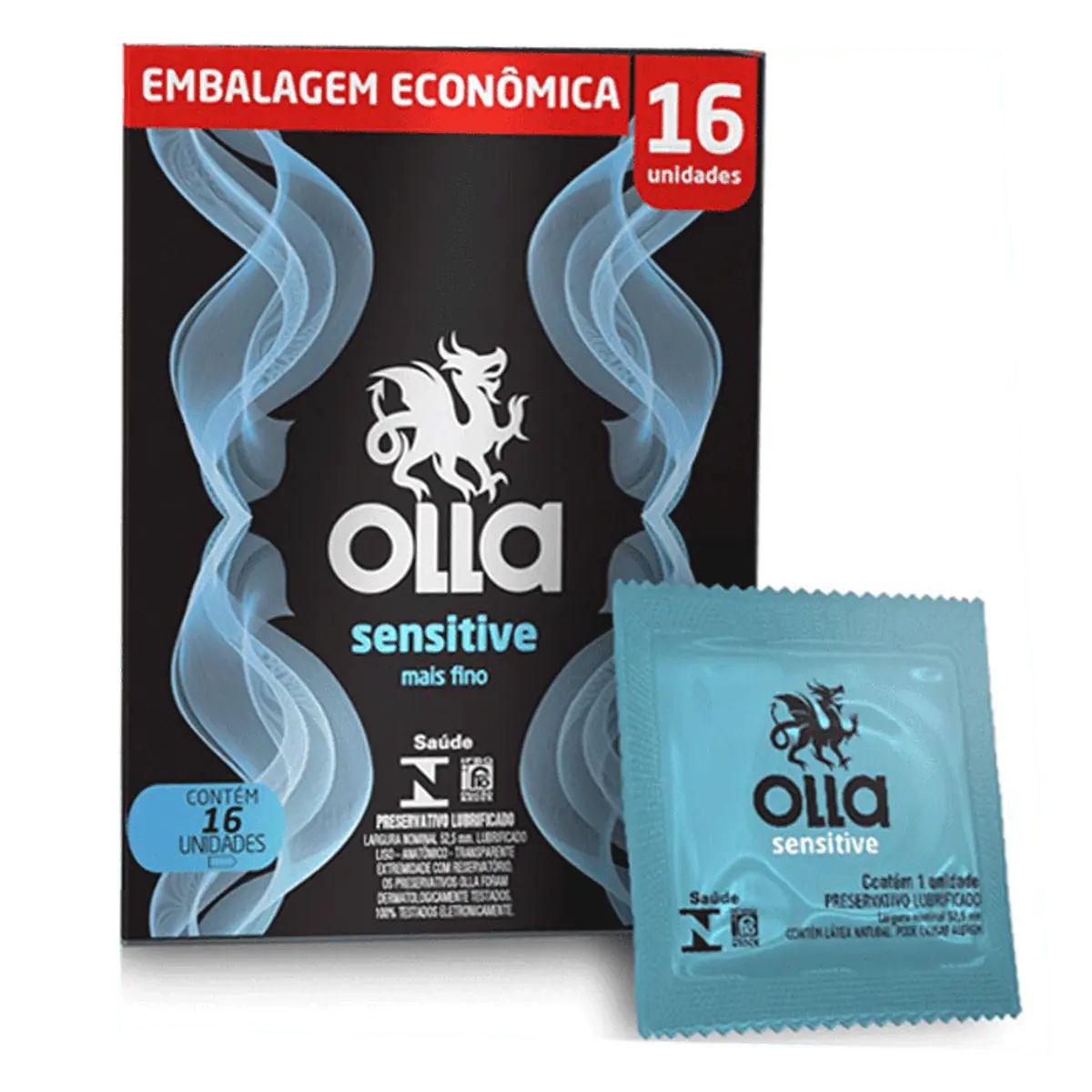 Pack Preservativo Masculino Lubrificado Sensitive Olla Caixa 16 Unidades Embalagem Econômica