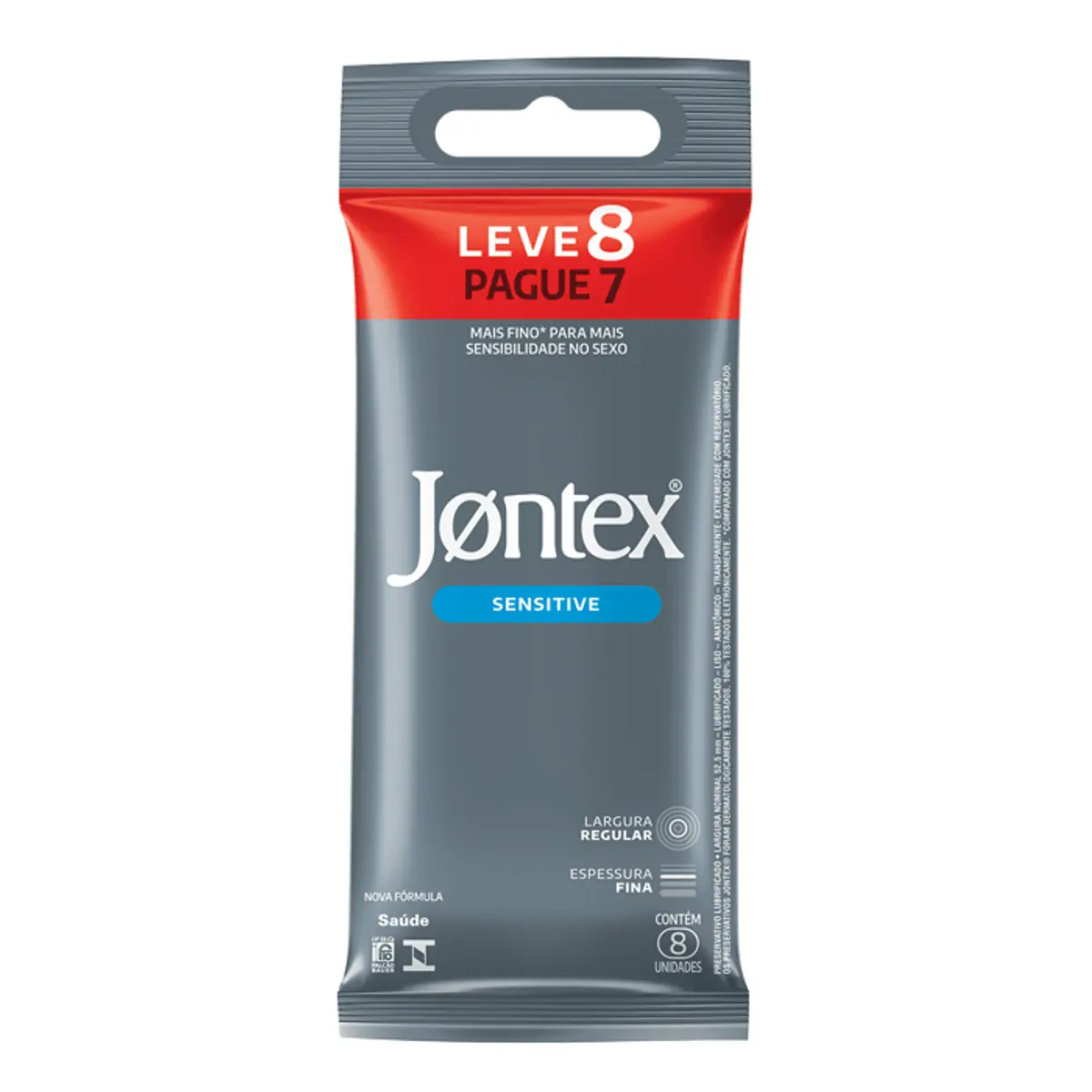 Preservativo Masculino Lubrificado Jontex Sensitive Leve 8 Pague 7 Unidades