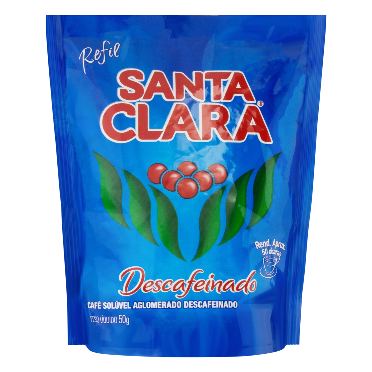 Café Solúvel Descafeinado Santa Clara Sachê 50g Refil Econômico