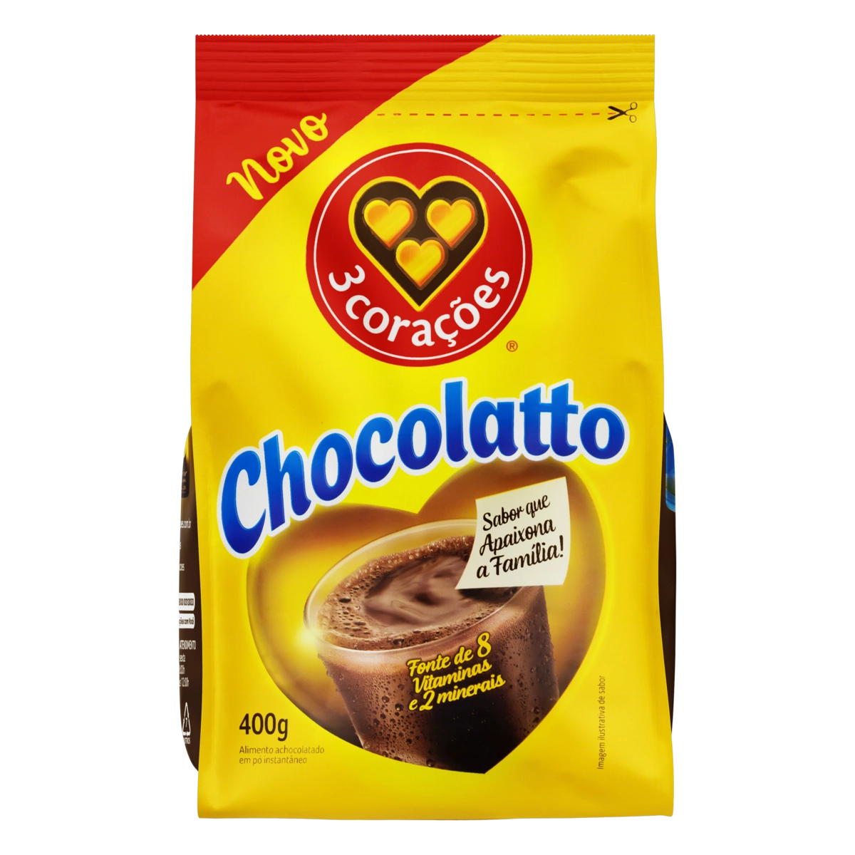 Achocolatado Pó 3 Corações Chocolatto Pacote 400g