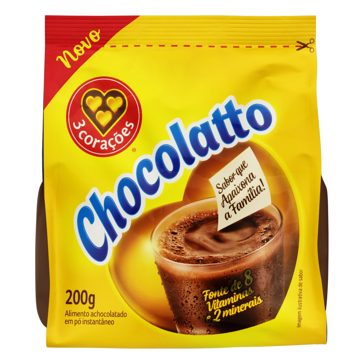 Achocolatado Pó 3 Corações Chocolatto Pacote 200g