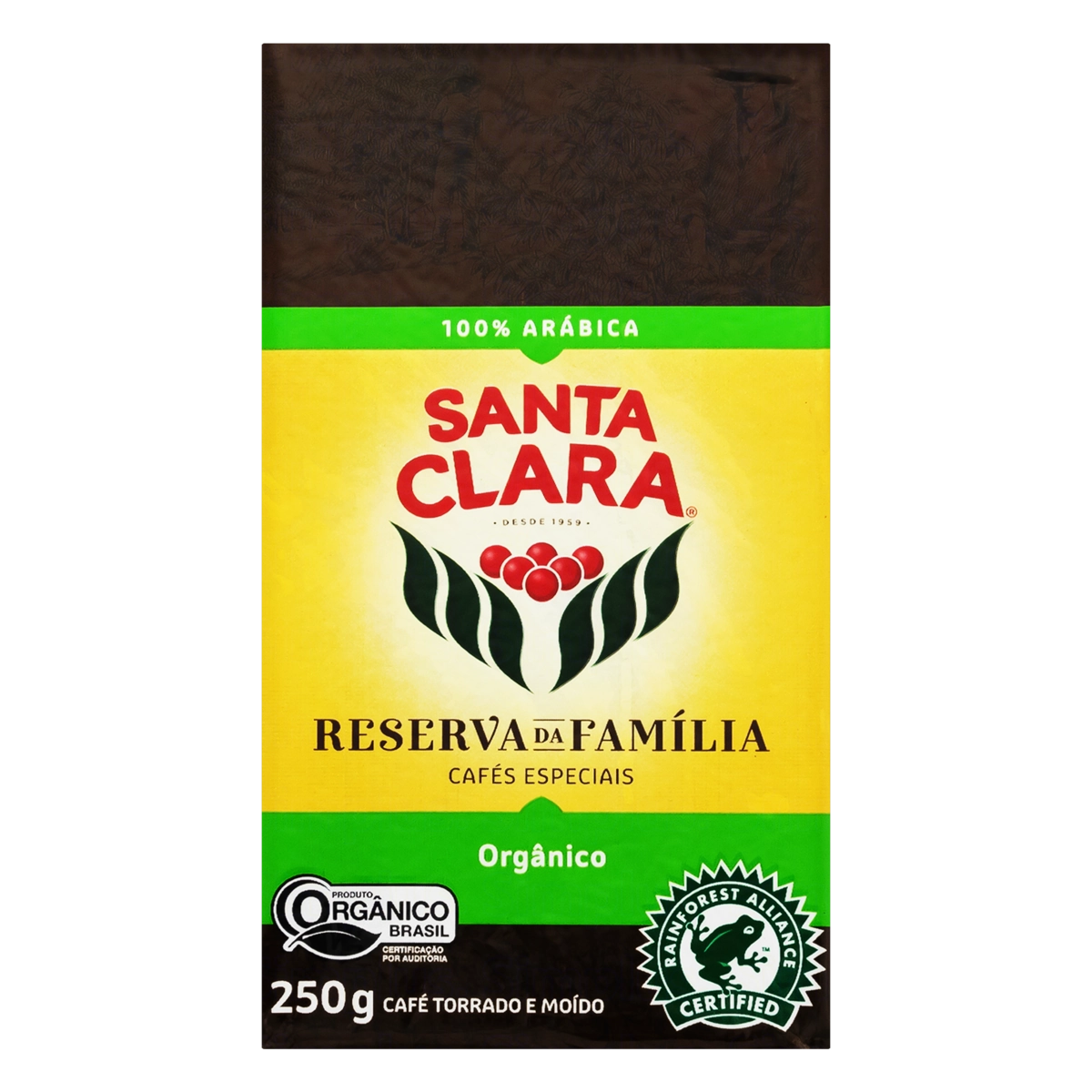 Café Torrado E Moído A Vácuo Orgânico Santa Clara Reserva Da Família Pacote 250g