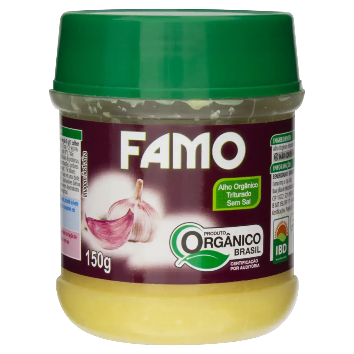 Alho Orgânico Picado FAMO Pote 150g
