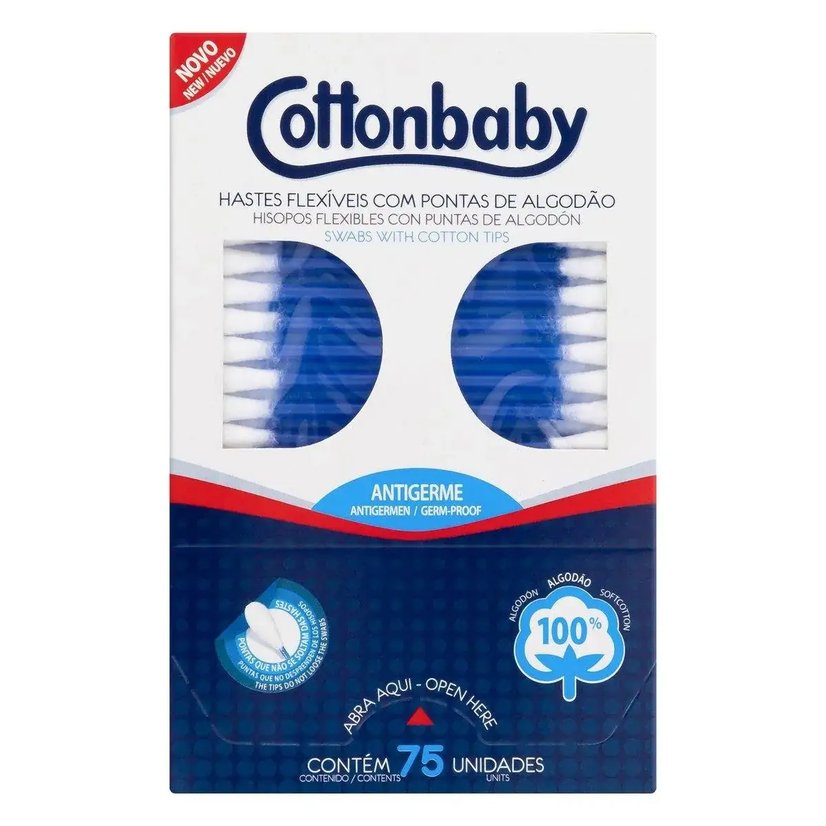 Hastes Flexíveis Cottonbaby Caixa 75 Unidades