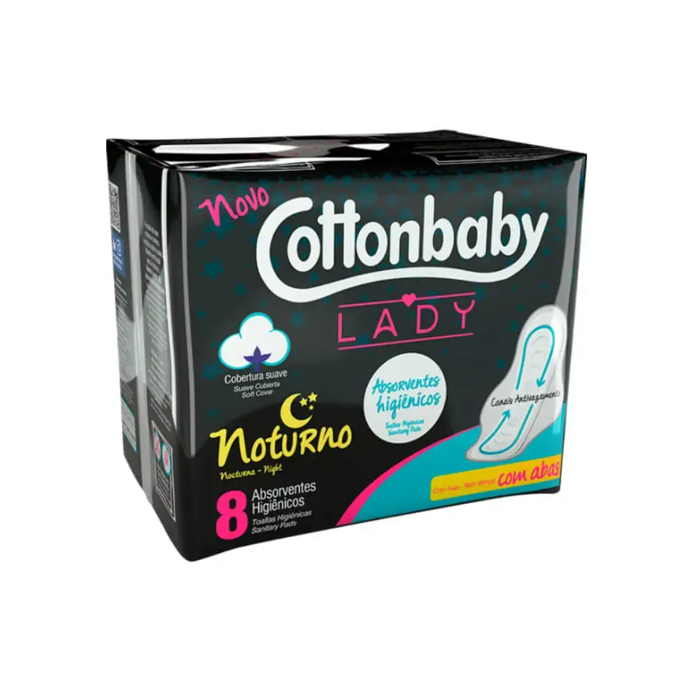 Absorvente Com Abas Suave Cottonbaby Lady Noturno Pacote 8 Unidades