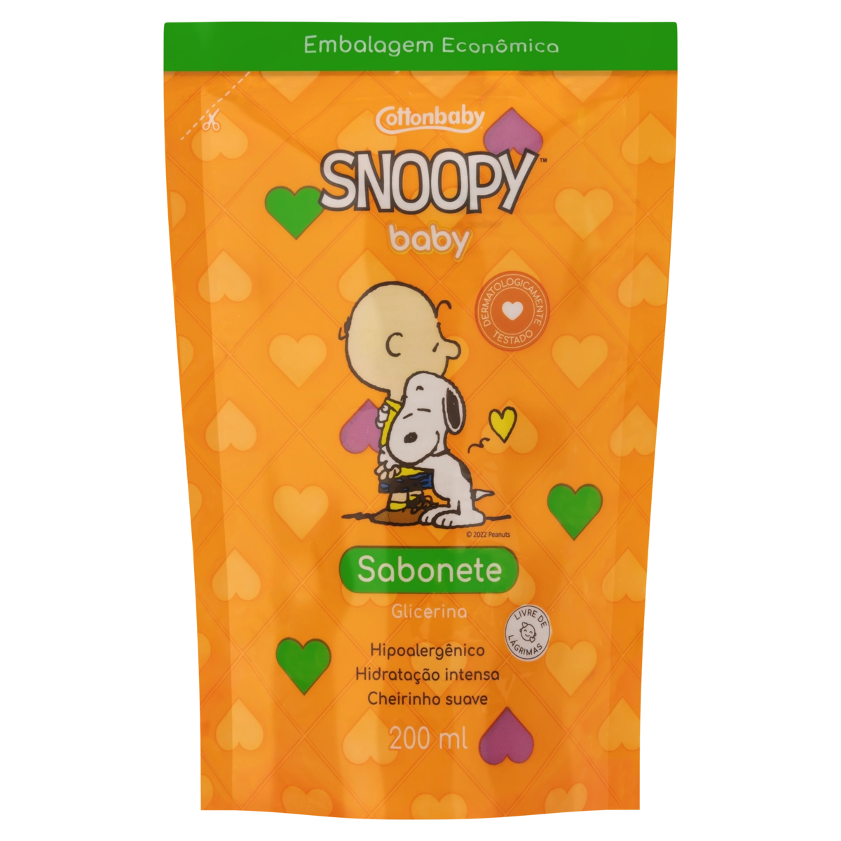 Sabonete Líquido De Glicerina Snoopy Baby Cottonbaby Sachê 200ml Embalagem Econômica