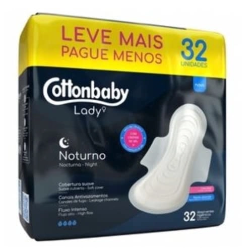 Absorvente Com Abas Suave Cottonbaby Lady Noturno Pacote 32 Unidades Leve Mais Pague Menos