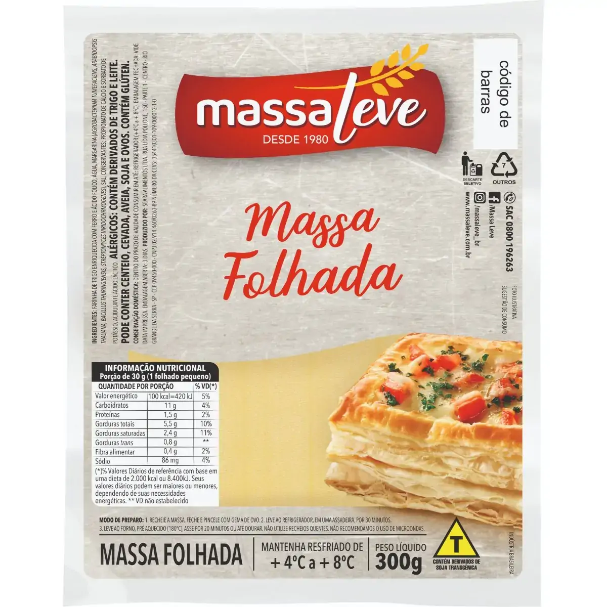 Massa Folhada Massa Leve 300g