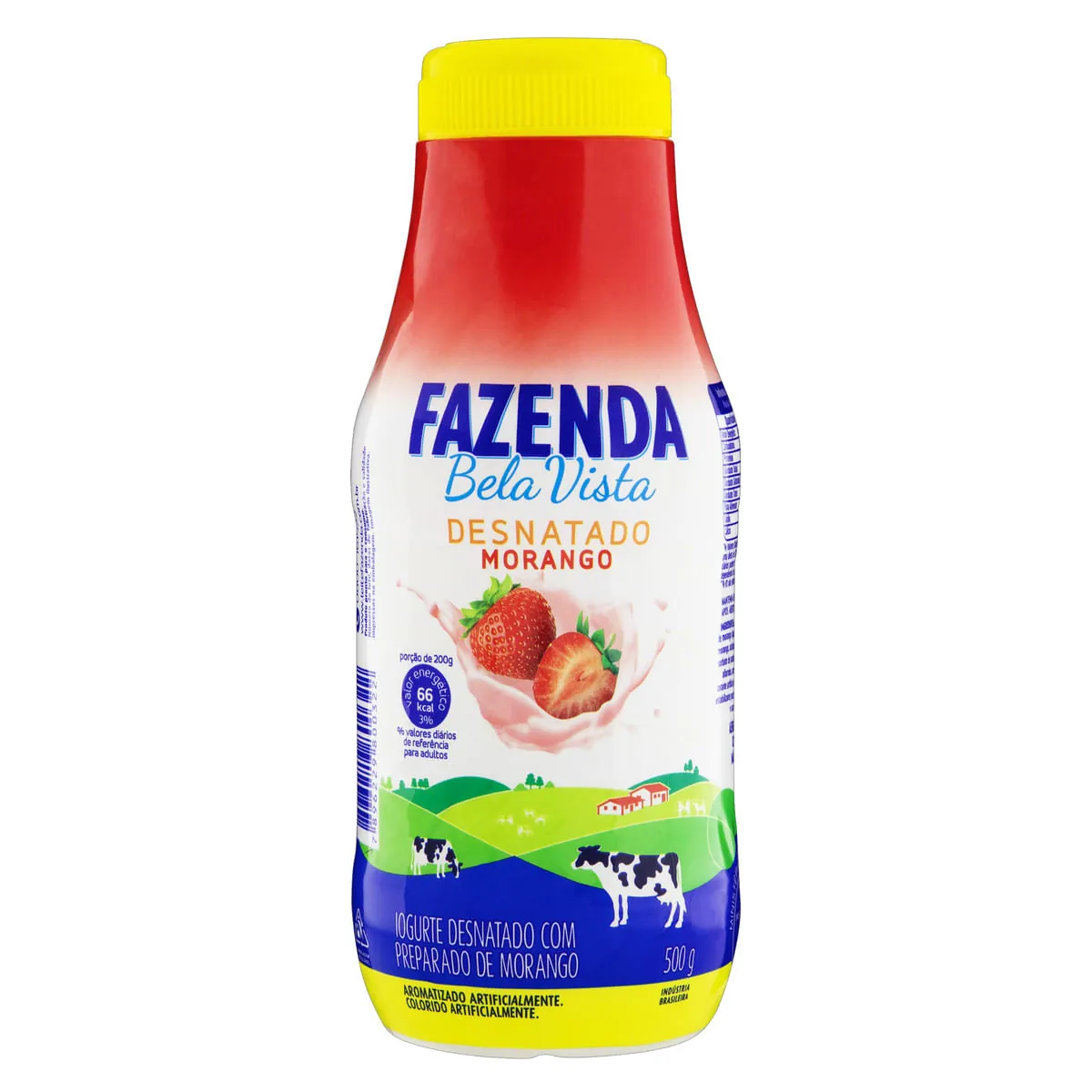 Iogurte Desnatado Morango Fazenda Bela Vista Garrafa 500 g