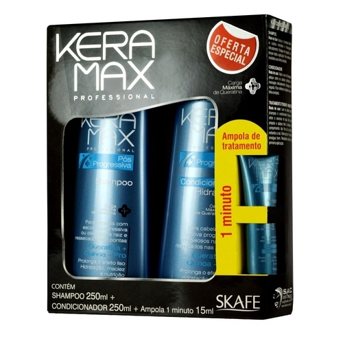 Keramax Pós Progressiva Kit Shampoo Condicionador Ampola