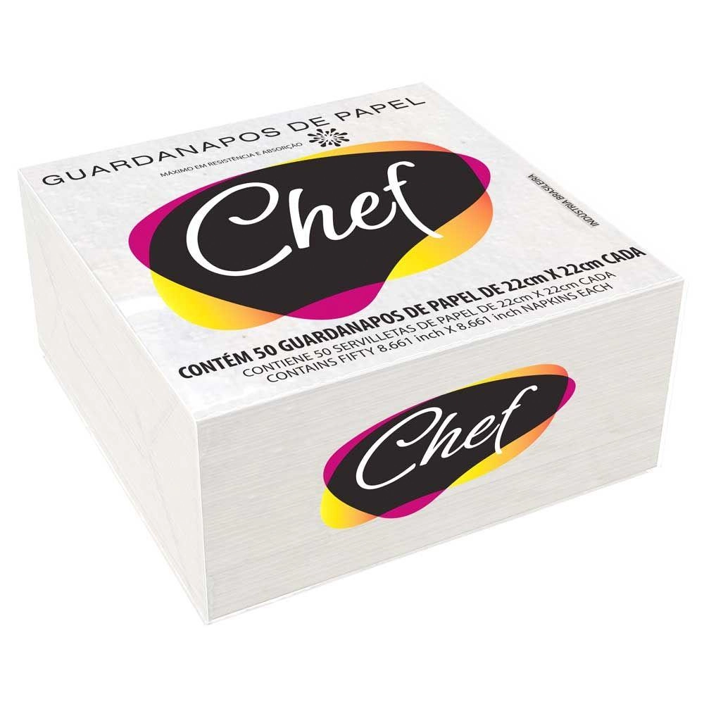 Guardanapo De Papel Folha Simples Chef Gourmet 22cm X 22cm Pacote 50 Unidades
