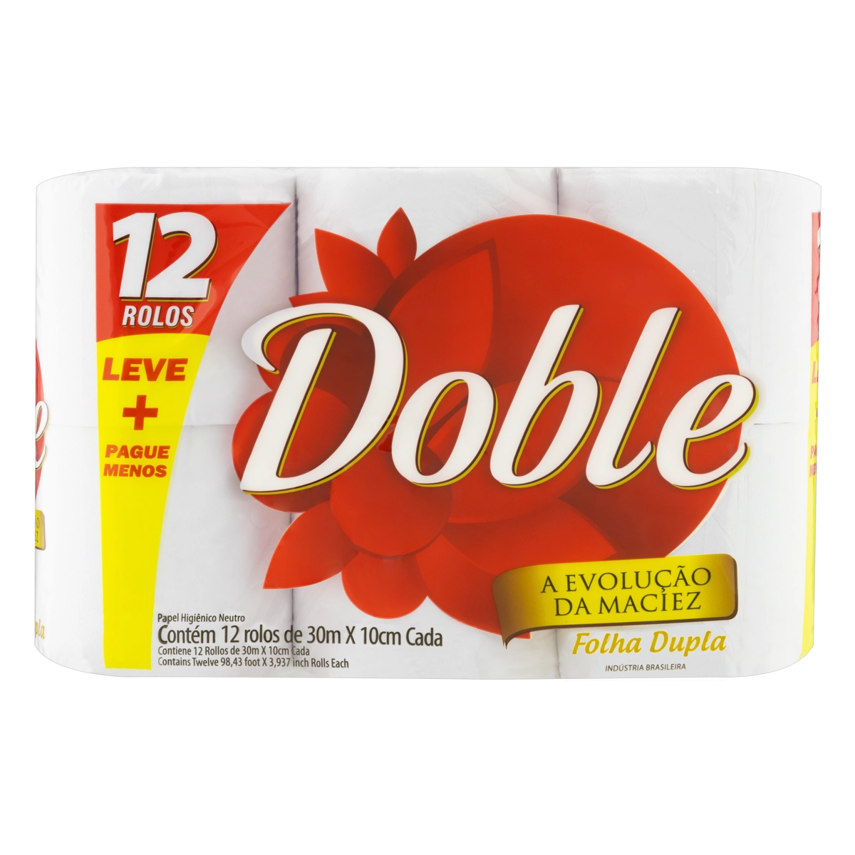 Papel Higiênico Folha Dupla Neutro Doble 30m Pacote 12 Unidades Leve Mais Pague Menos