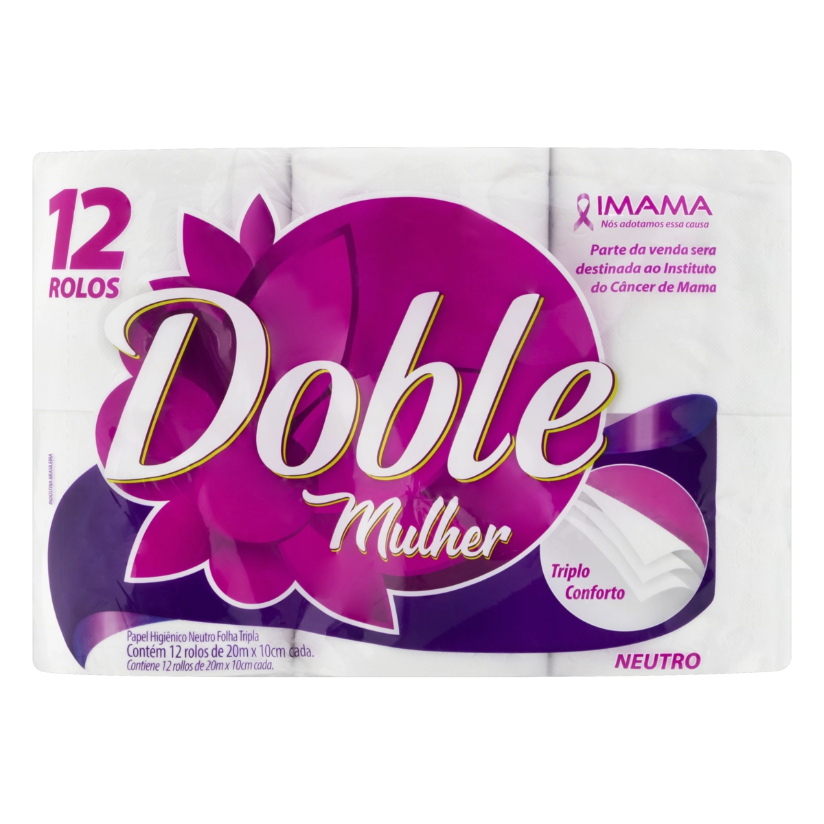 Papel Higiênico Folha Tripla Neutro Doble Mulher 20m Pacote 12 Unidades
