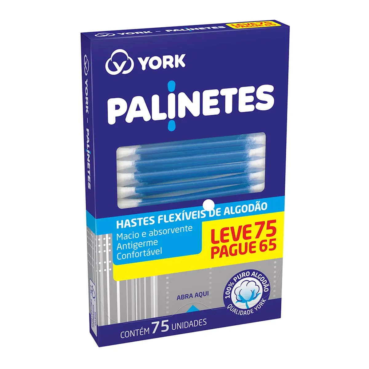 Hastes Flexíveis de Algodão Palinetes York 75 unidades