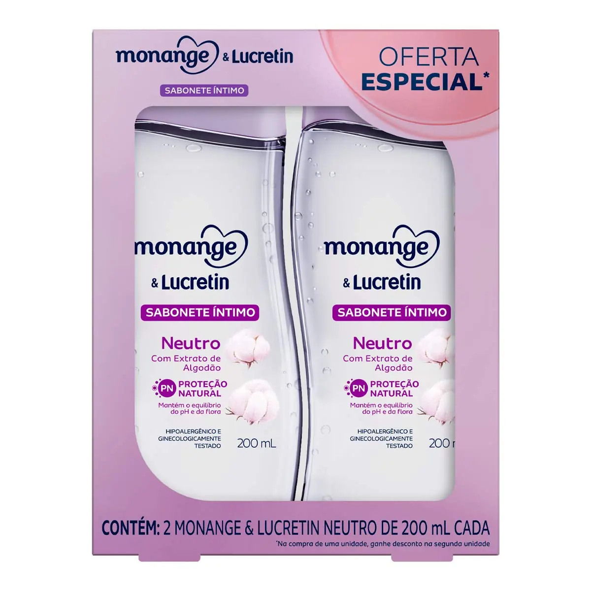 Pack Sabonete Líquido íntimo Neutro Monange Frasco 2 Unidades 200ml Cada