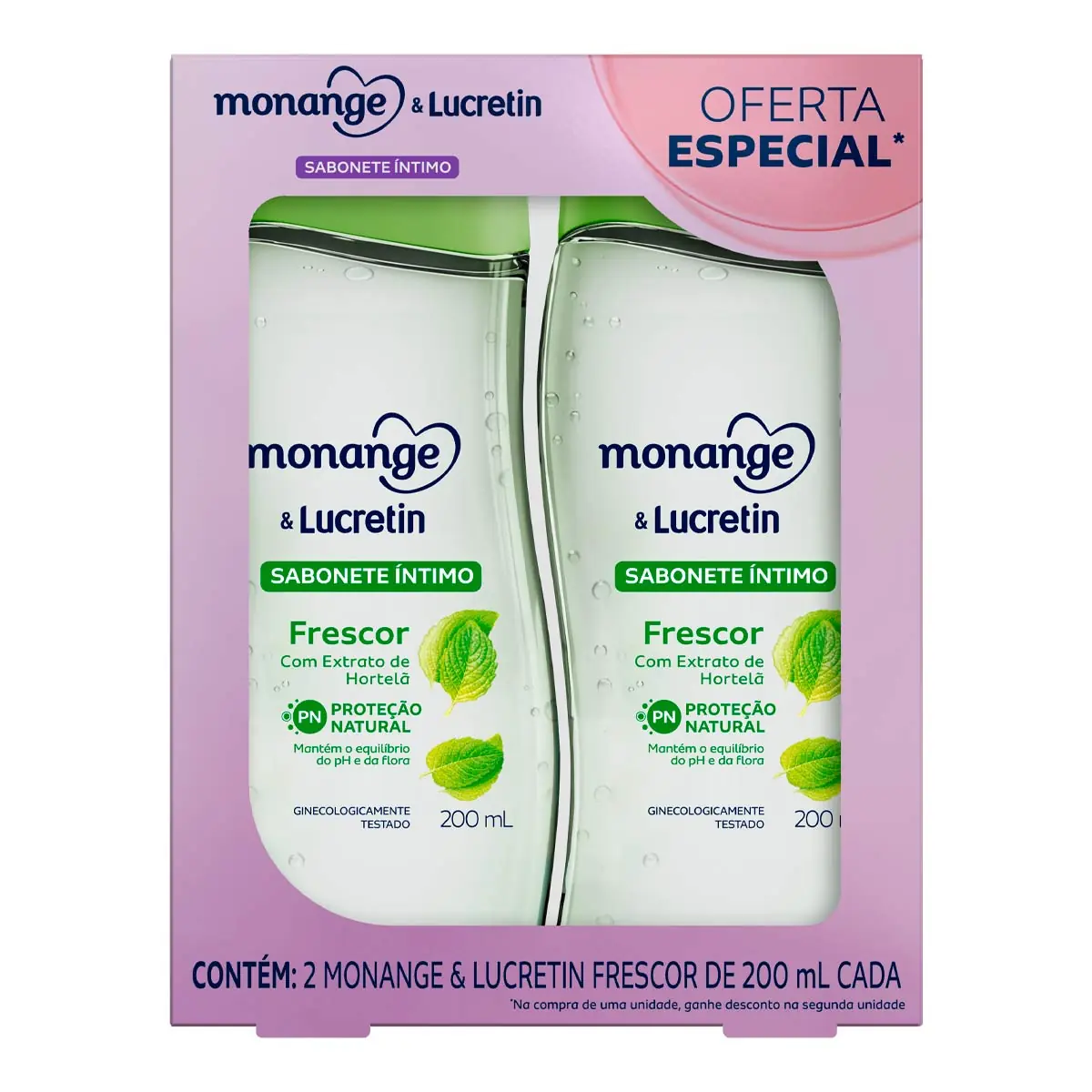 Pack Sabonete Líquido íntimo Frescor Monange Frasco 2 Unidades 200ml Cada