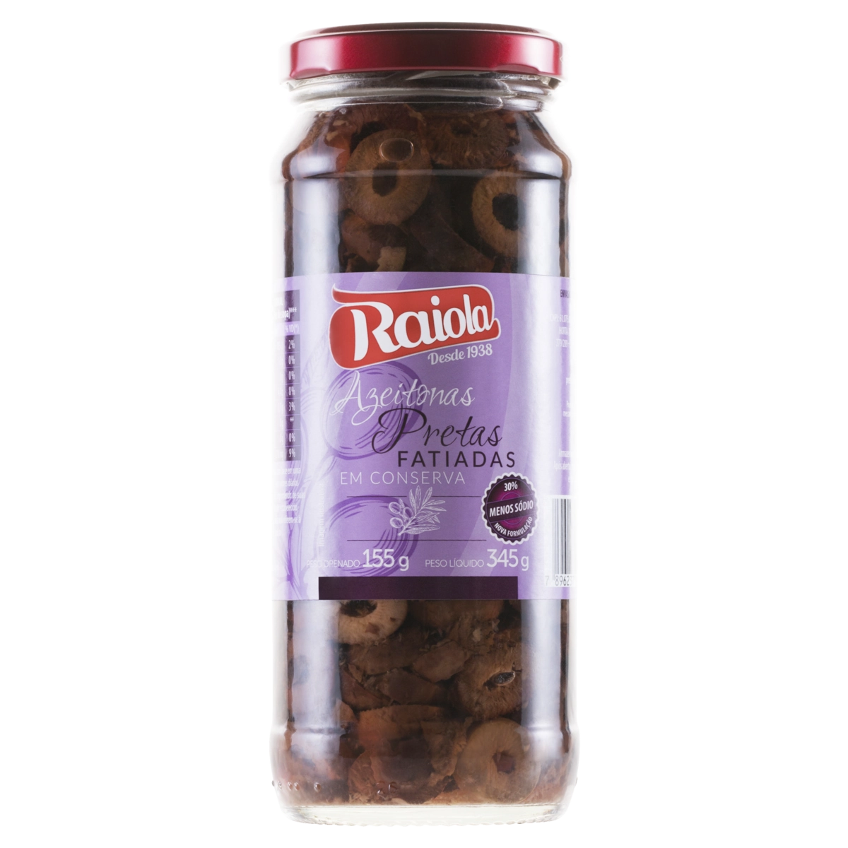 Azeitona Preta em Conserva Fatiada Raiola Vidro 155g