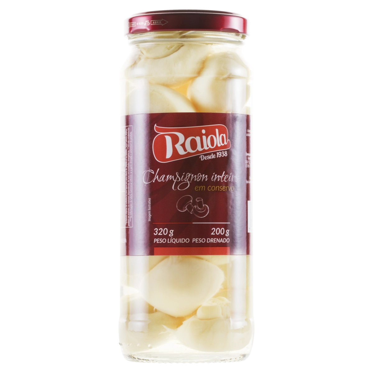 Cogumelo Champignon Em Conserva Inteiro Raiola Vidro 200g