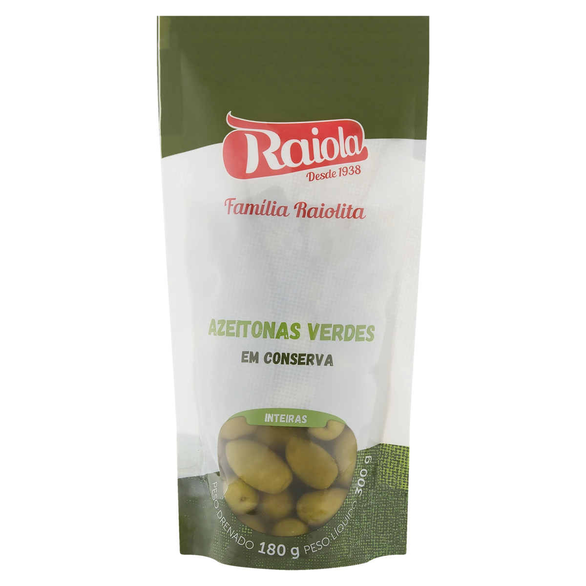 Azeitona Verde Em Conserva Inteira Raiola Sachê 180g