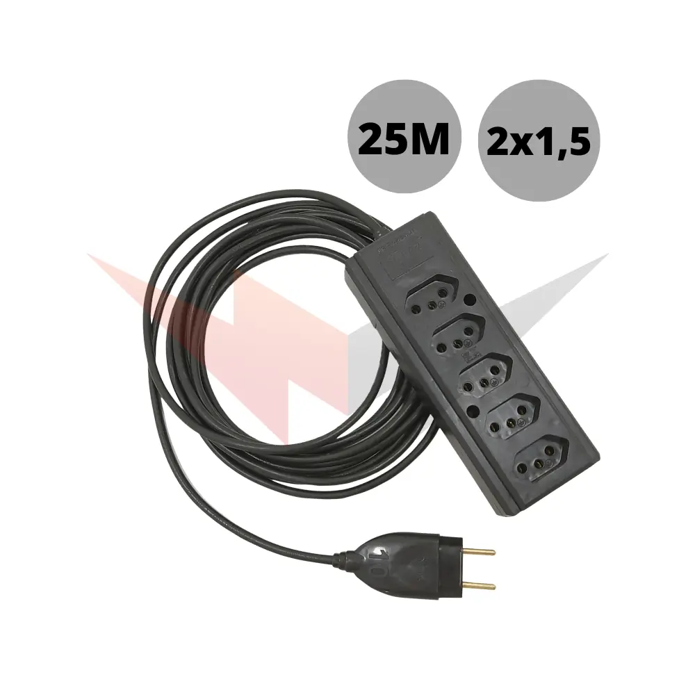Extensão Quíntupla P/ Reforma 25 Metros De Cabo Pp 2x1,50mm