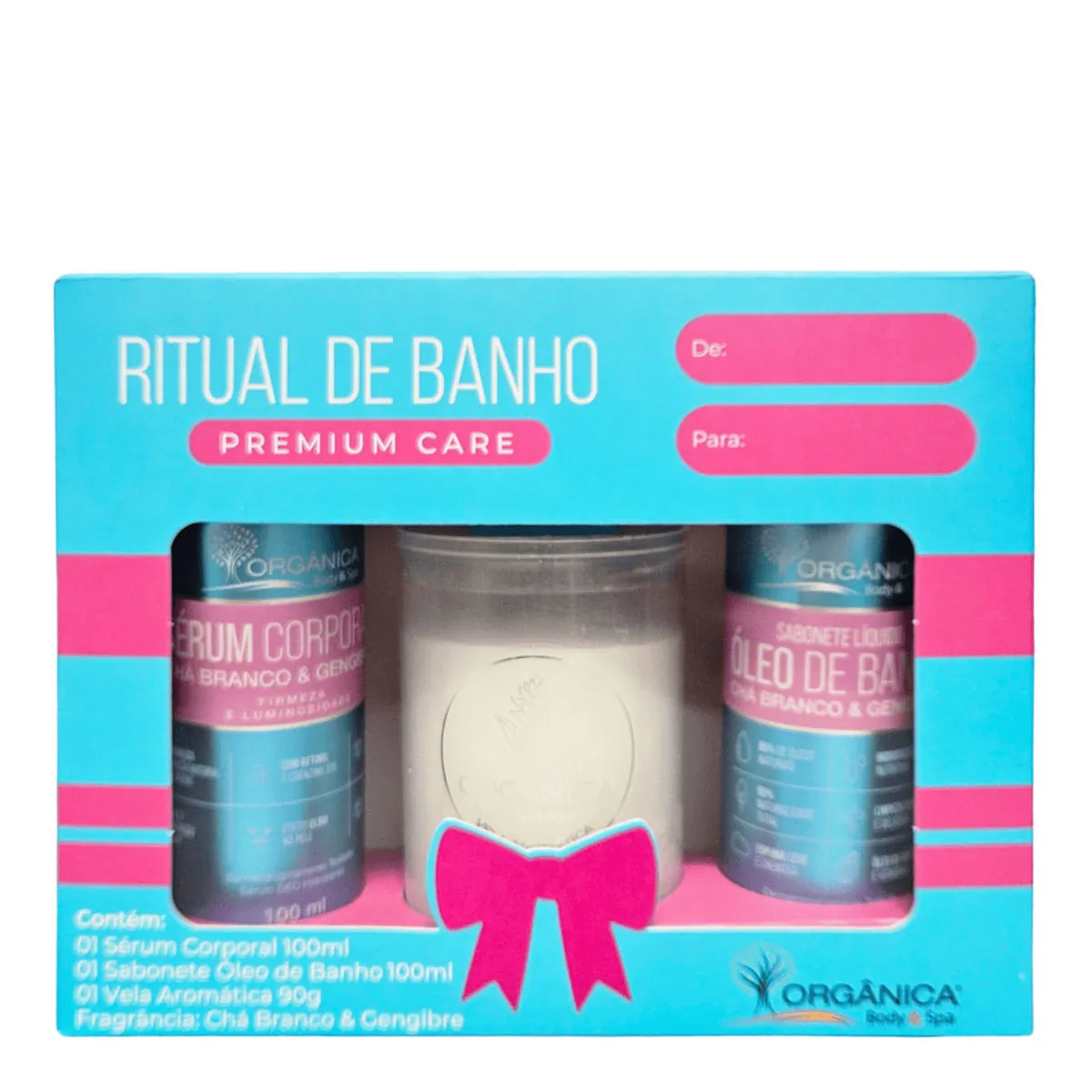 Kit Banho Orgânica Sabonete Líquido + Sérum Corporal Chá Branco E Gengibre 100ml Cada + Vela Aromati