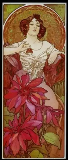 Canvas Fashion Girl Ruby Stone Flowers 1900 By Alphonse Mucha 14 X 30 Inches Image Size Poster Repro