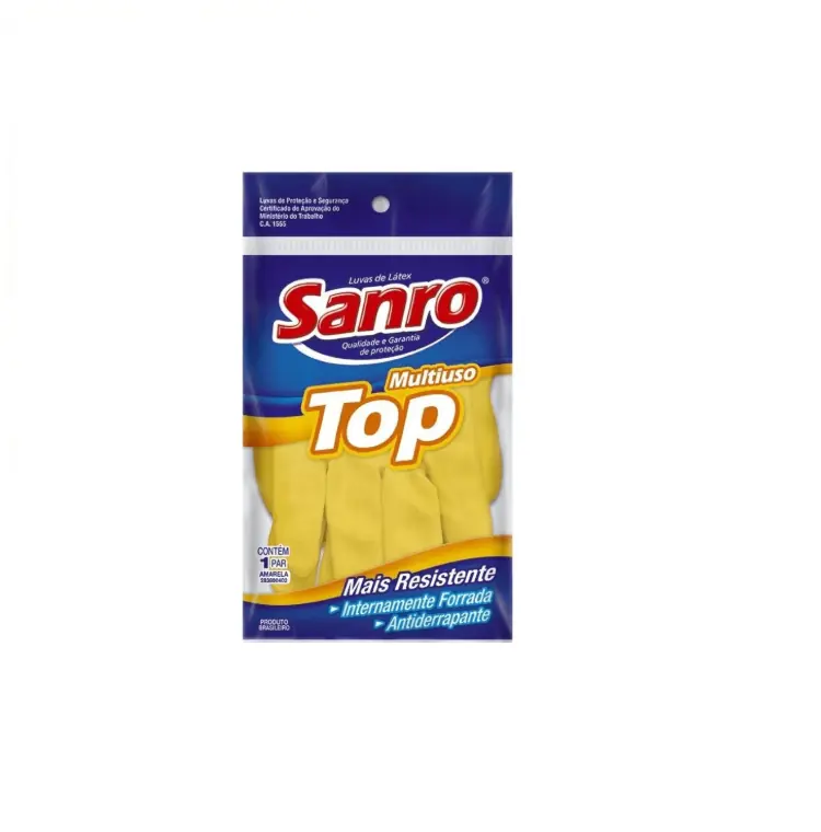 Luva de Látex Top Amarela Sanro GG