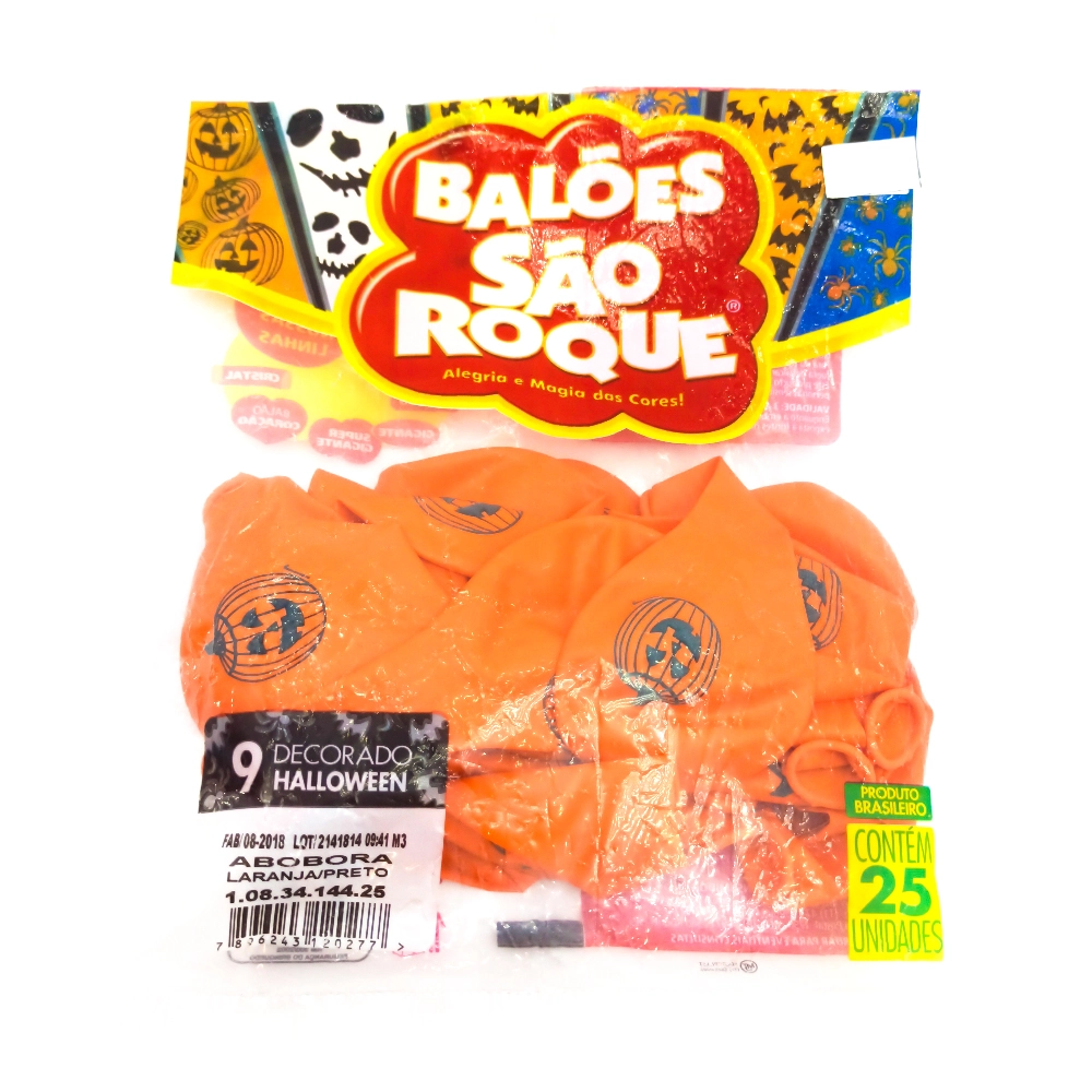 Balao N9 Hallowen Abobora Lr/pt 25un 1083414425 São Roque