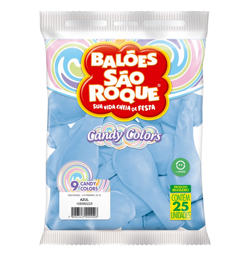 Balao N9 Candy Colors C/25 Azul Sao Roque