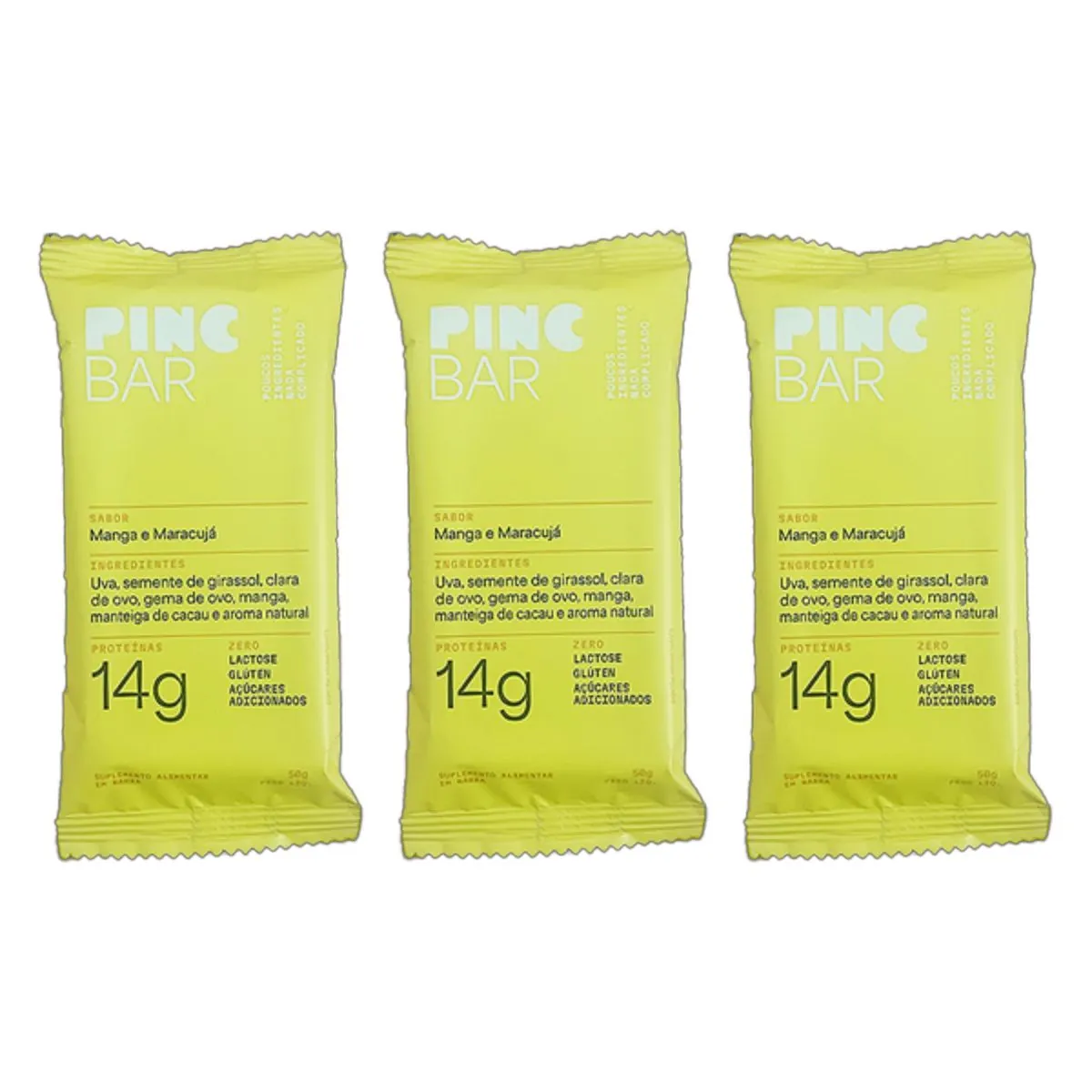 Kit 3X: Barra de Proteína Maracujá e Manga Sem Açúcar Pinc Bar 50g
