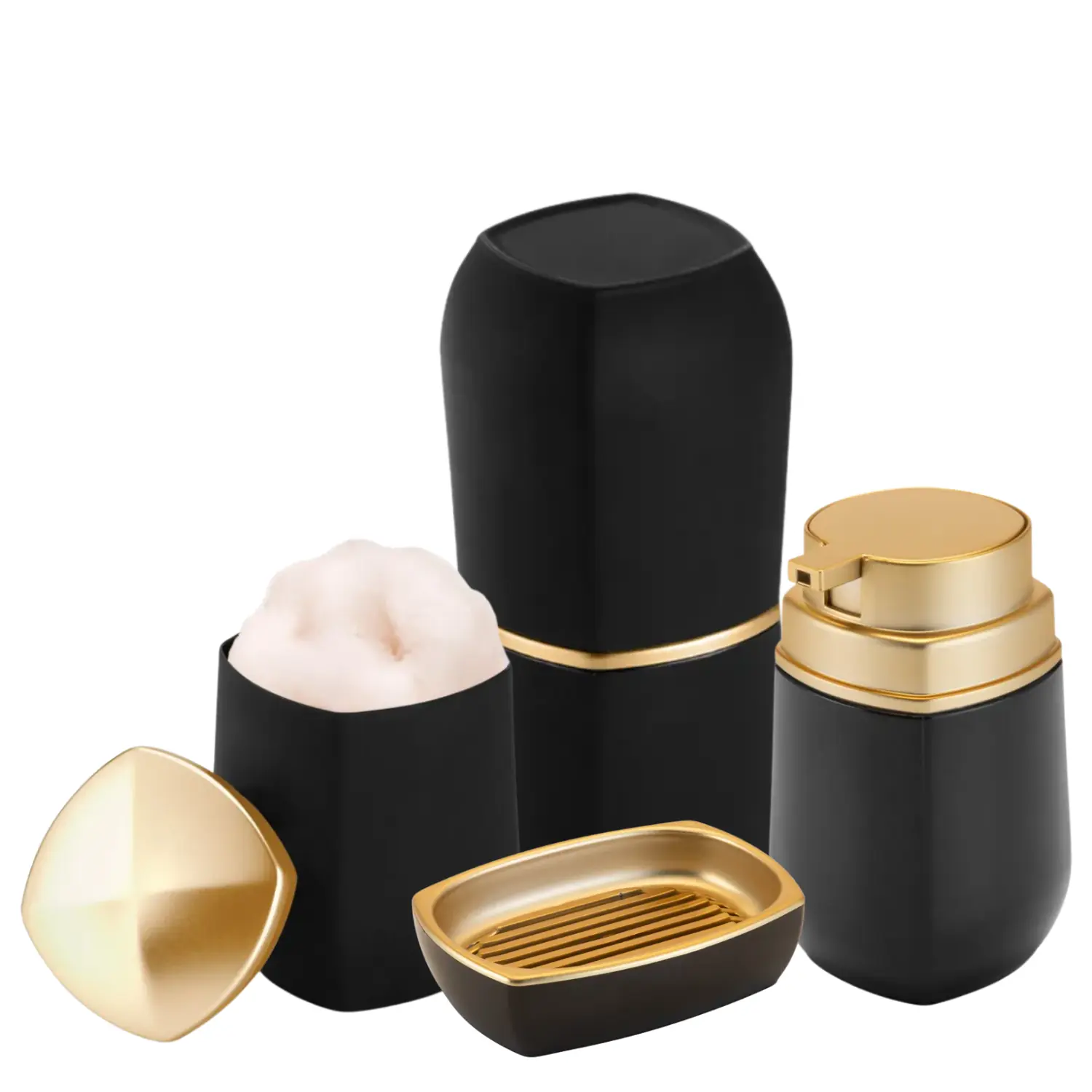 Kit Para Banheiro Lavabo 4 Peças De Bancada Preto E Dourado Arthi