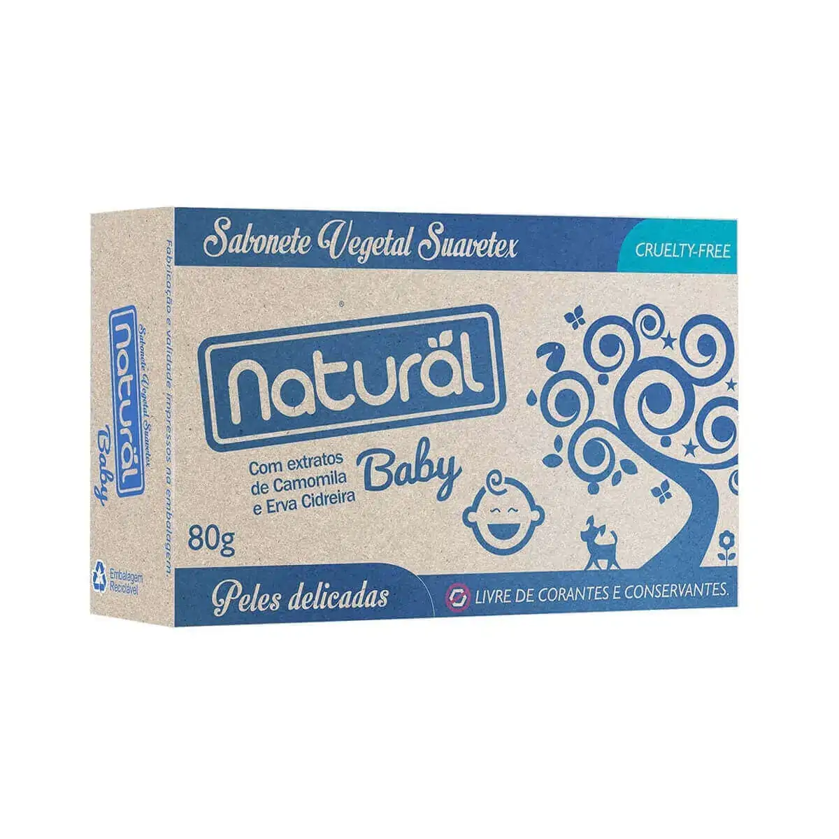 Sabonete Vegano Natural Suavetex Baby c/ Extratos de Camomila e Erva Cidreira 80g- 6 unidades