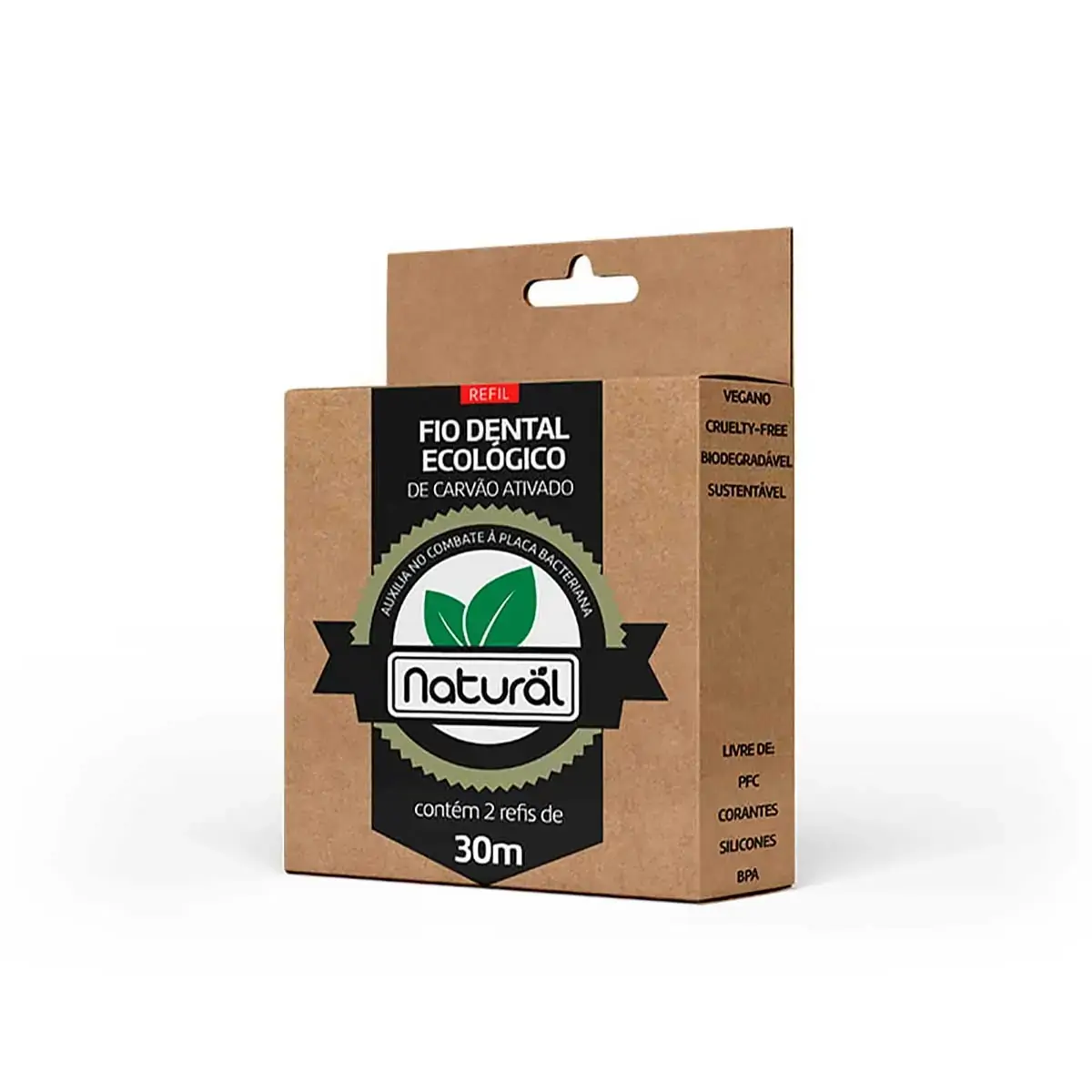 Refil De Fio Dental Ecológico De Carvão Ativado 2 Refis 30m Natural, Suavetex