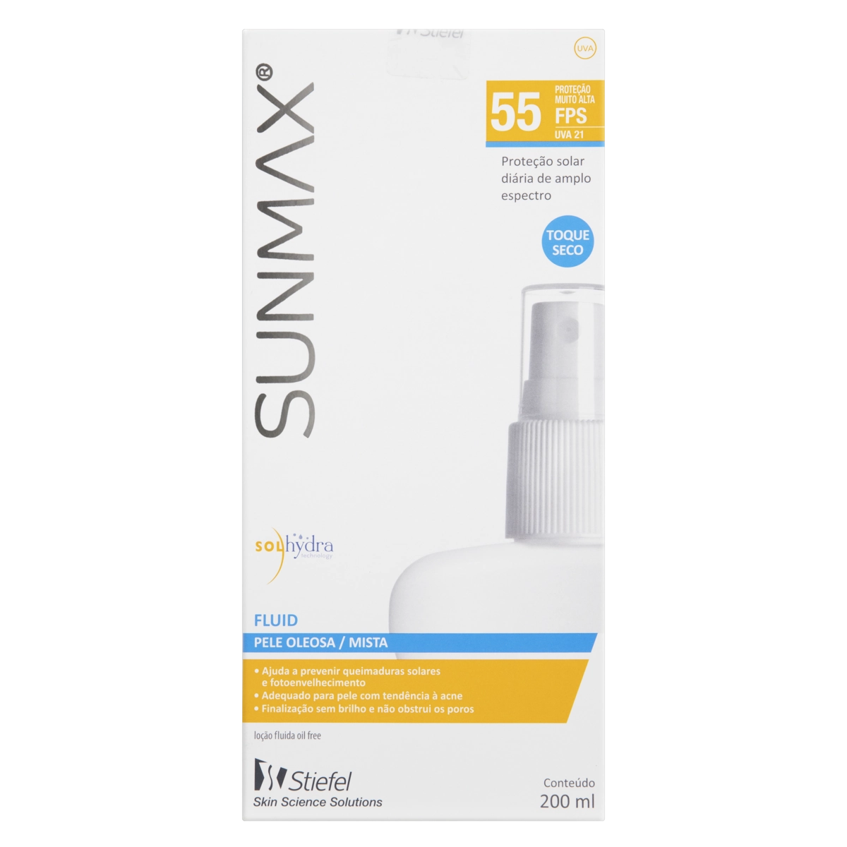 Protetor Solar Toque Seco Fluid Fps 55 Sunmax Caixa 200ml