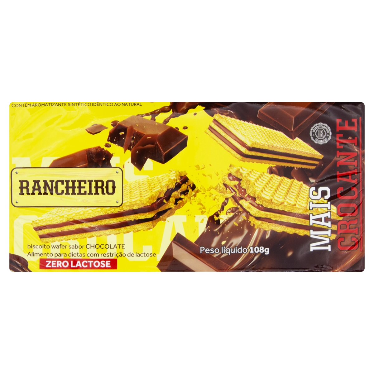 Biscoito Wafer Recheio Chocolate Zero Lactose Rancheiro Pacote 108g