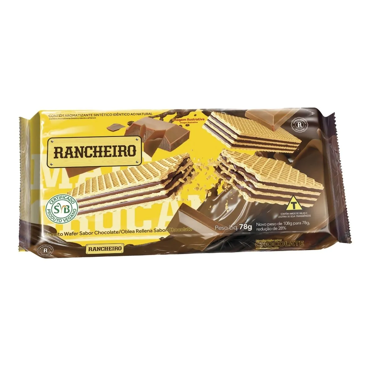 Biscoito Wafer Sem Lactose Vegano Rancheiro Chocolate 78 g