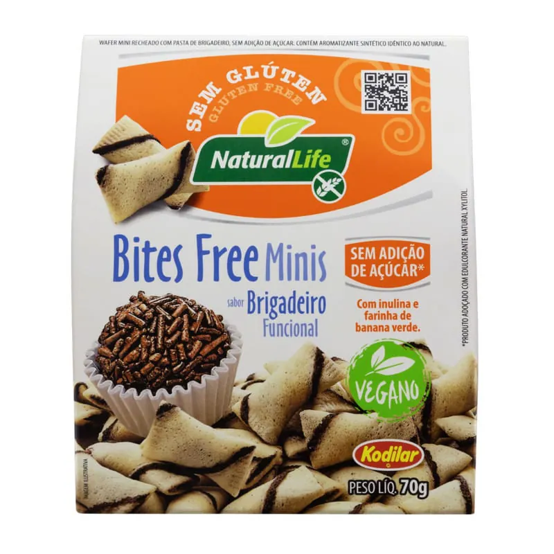 Mini Wafer Recheio Brigadeiro Funcional Sem Glúten Natural Life Bites Free Caixa 70g