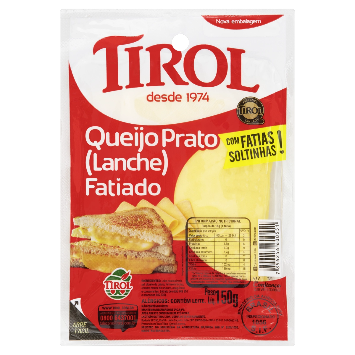 Queijo Prato Fatiado Tirol 150g