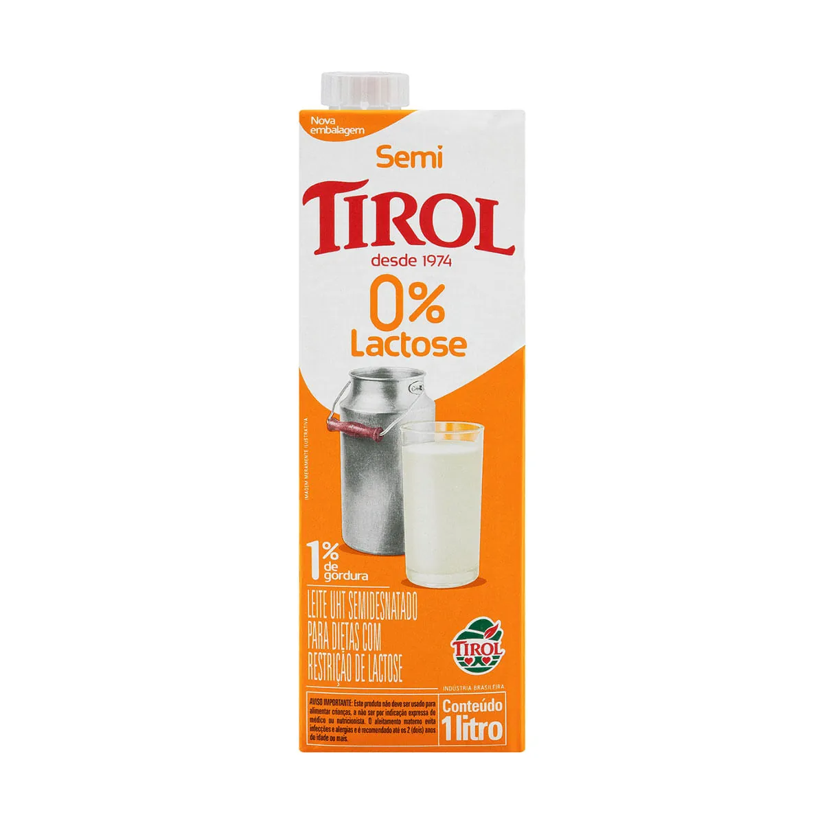 Leite Uht Semidesnatado Zero Lactose Tirol Caixa Com Tampa 1l