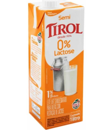 Leite Uht Semidesnatado Zero Lactose Tirol Caixa Com Tampa 1l