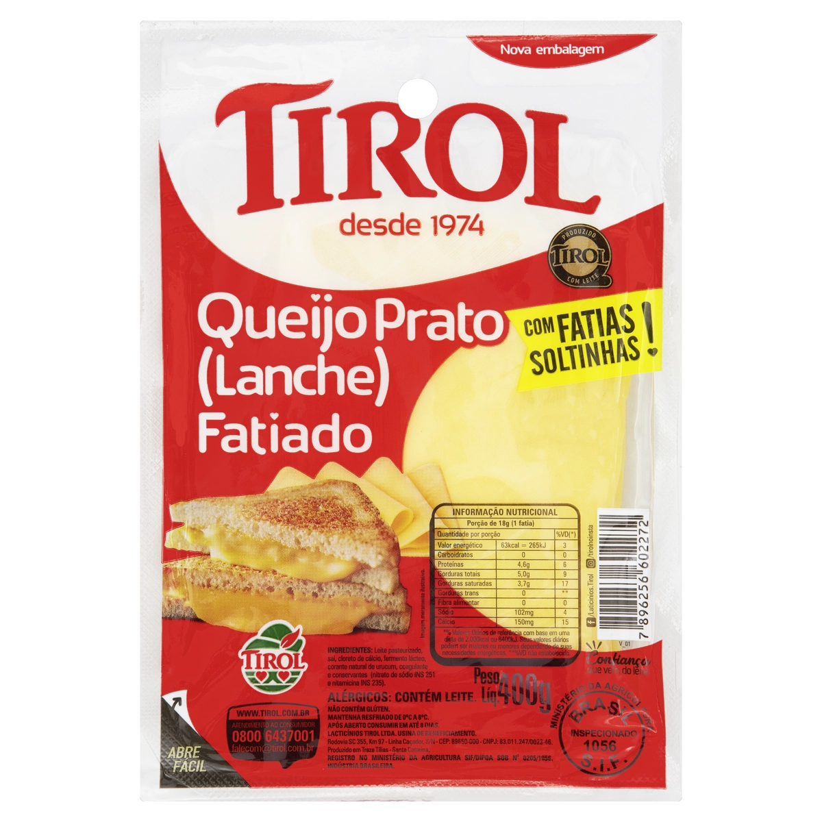 Queijo Prato Fatiado Tirol 400g